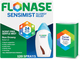 Flonase Sensimist Allergy Relief Nasal Spray - Non-Drowsy 24HR Long Lasting Allergy Relief with Fine, Scent-Free Mist - 120 Sprays Plus Bonus Pack of Tissues