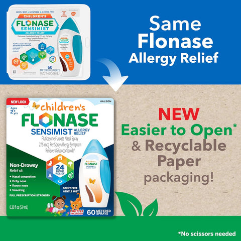 Flonase Children's Sensimist Allergy Relief Spray, 24 Hour Non-Drowsy Children's Allergy Medicine, Scent-Free, Alcohol-Free Fine Mist - 60 Sprays