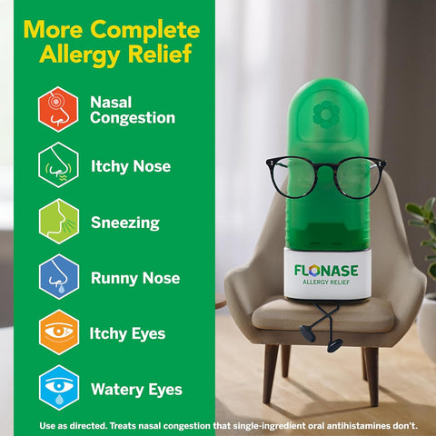 Flonase Allergy Relief Nasal Spray, 24-Hour Non-Drowsy Multi-Symptom Relief - 72 Sprays plus Bonus Pack of Tissues