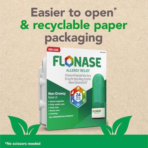 Flonase Allergy Relief Nasal Spray,24-Hour Non-Drowsy Multi-Symptom Relief 144 Sprays,Bonus Pack of Tissues,(Pack of 2)