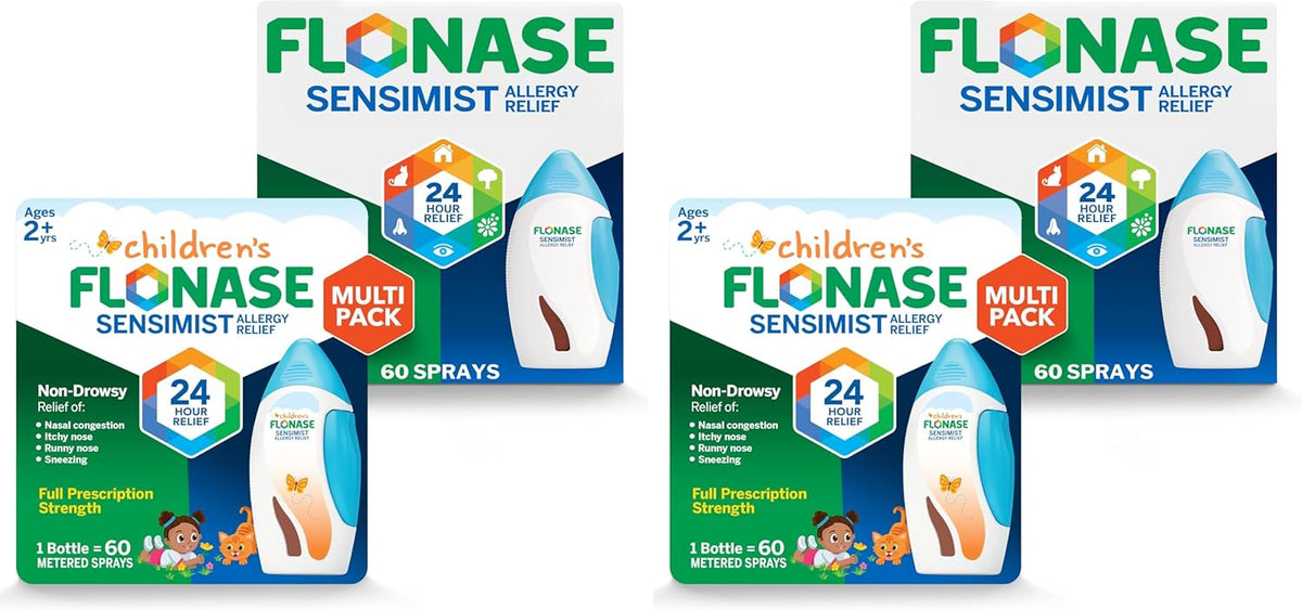 Flonase Sensimist Allergy Relief Nasal Spray for Adults and Kids - 120 Sprays Total (2 Bottles of 60 Sprays Each), (Pack of 4)